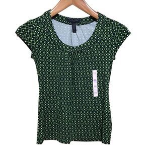 Banana Republic Factory Petite Green Abstract Fitted Cap Sleeve Top‎ PXS
